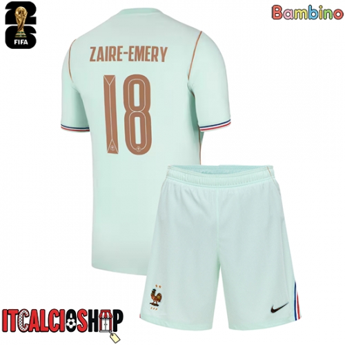 Francia Warren Zaire-Emery #18 Seconda Maglia Bambino Mondiali 2026 Manica Corta (+ Pantaloni corti)